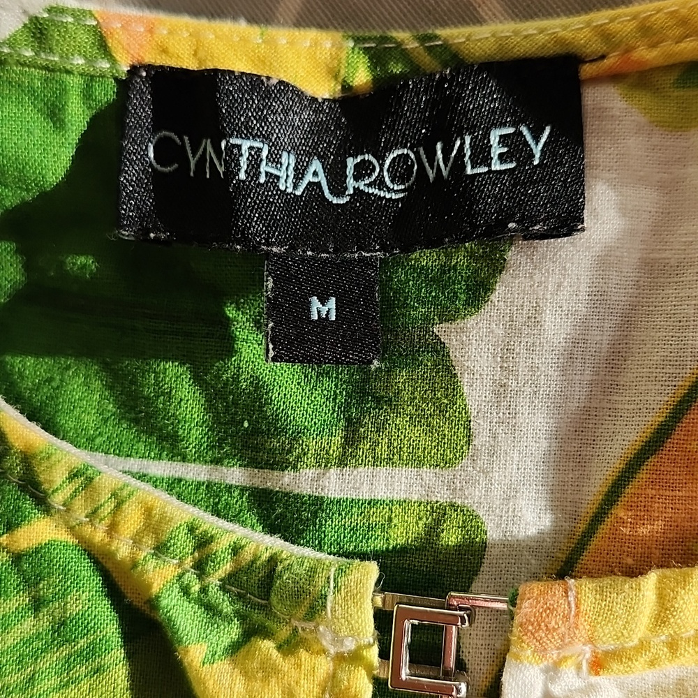 Cynthia Rowley Tropical Print Linen Blend Blouse M - Picture 10 of 11